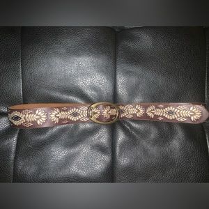 NWT! Women’s Lucky Brand Brown Leather Embroidered Belt in XL